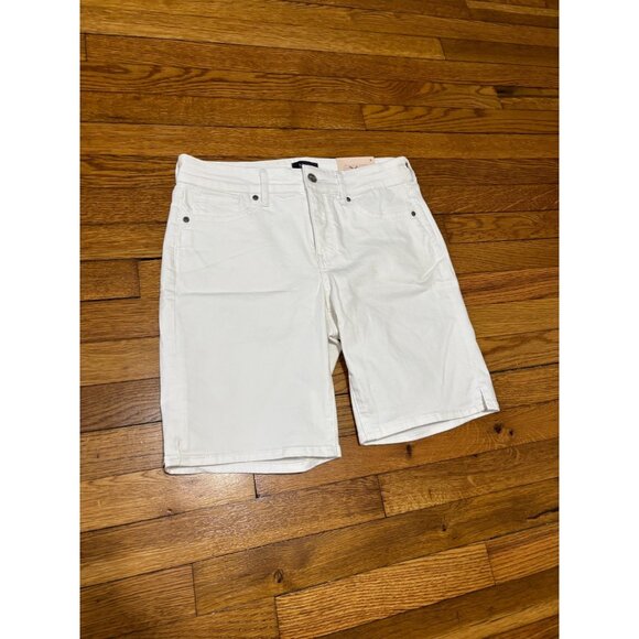 NYDJ Ella Denim Bermuda Jean Shorts Sideseam Slits White Size 8 Lift Tuck NWT - Picture 2 of 7